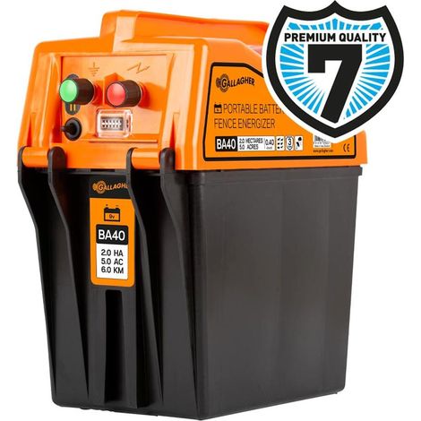 Gallagher BA40 Electrificateur à piles 9V pour clôtures jusqu'à 4 km pour chevaux, bovins, moutons, chèvres et porcs