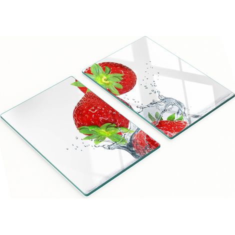 Stilvolle und robuste Glasbretter mit Erdbeermotiv, 2 x 40 x 52 cm (1/5)