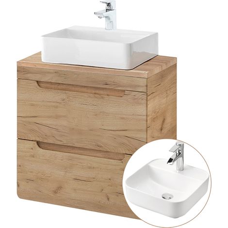 Waschtisch 61 cm Wotan Eiche Nb. LUTON-56-CRAFT Keramikbecken B/H/T ca. 61/75,5/46 (1/5)