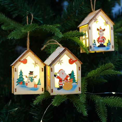 Pendentif Arbre de Noël en Bois, 3 Pièces Bois Artisanat Arbre de Noël Ornement de Pendaison, Suspension pour Sapin de Noël, Jouet pour Cadeaux de Noël(965cm) (1/5)