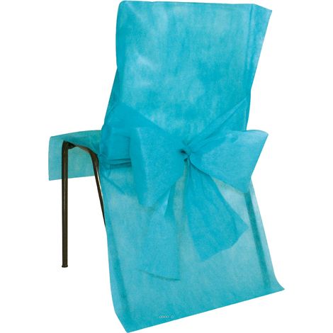 Housses de chaise x10 Turquoise avec noeud Tissu non tissé 50cm x95cm - couleur: Bleu turquoise