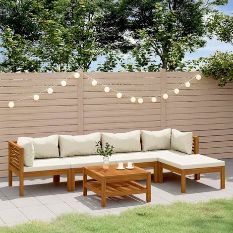 vidaXL Muebles de jardín 6 pzas cojines crema madera maciza de acacia (1/5)