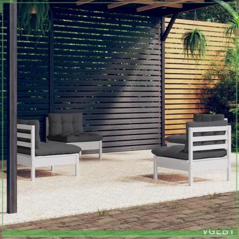 Salon de jardin 4 pièces - FAFEICY - 3096029 - Bois de pin massif - Coussins anthracite - Blanc (1/5)