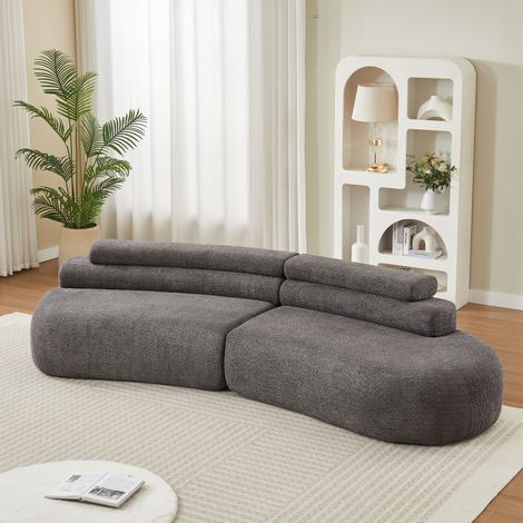 Canapé modulable 306x103x40 cm en tissu chenille gris, gain de place pour salon, FloraGrace (1/5)