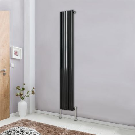 Modern Vertical Column Designer Radiator Black 1800x354 Oval Single Panel - Home Livingroom Bedroom Bathroom Heater (1/5)