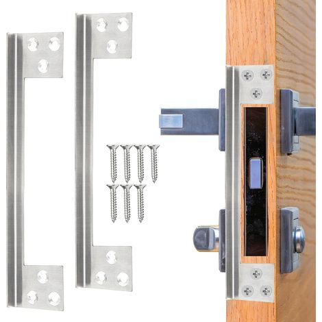 Plaque de Protection de Loquet de Porte, Plaque de Renfort en Forme de L de 17,8 cm, Plaque de Protection de Loquet de Porte de Sécurité en Acier Inoxydable pour Portes à Ouverture Extérieure