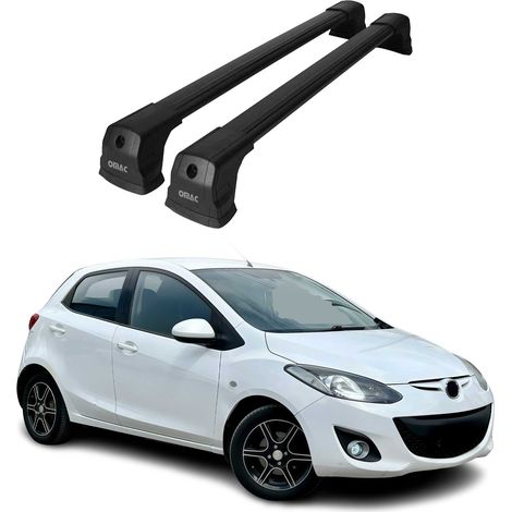 OMAC Dachträger Querträger kompatibel mit Mazda2 mk2 2007-2014 – 2 Stangen – Abschließbar – Aluminium Schwarz (1/5)