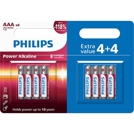 Pila alcalina ricaricabile Philips trasparente AAA 8 batterie