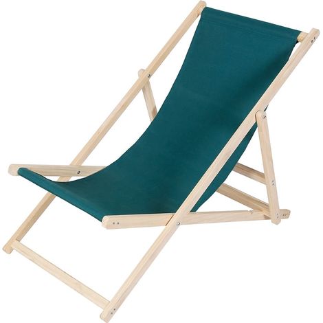 Sedia da spiaggia sedia a sdraio in legno sdraio da giardino lettino prendisole sdraio da spiaggia - pieghevole - verde (1/5)