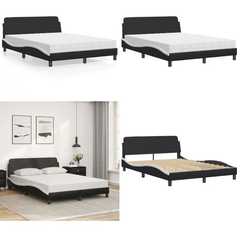 Bett mit Matratze Schwarz und Weiß 140x190 cm Kunstleder - Schlafzimmer Möbel - Doppelbett - Boxspringbetten - Betten Mit Matratze - Kunstleder Bett - Home & Living (1/5)