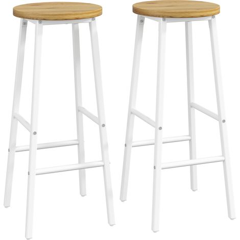 CHICFURN Ensemble bar de cuisine avec îlot central et rangement, table haute blanche aspect bois avec 2 tabourets de bar, portes vitrées et étagères réglables (1/5)