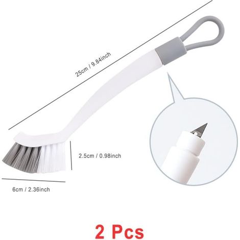 Brosse Nettoyage Salle de Bain,Brosse de Nettoyage Cuisine,2 Brosses,Blanc Gris,Outil d'élimination des Taches intégré,pour Cuisine,Salle de Bains (1/4)