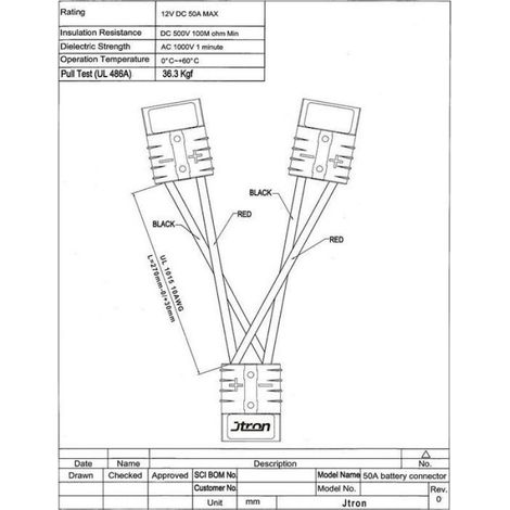 Câble de charge rapide - 50A 600V Connecteur de batterie - Pour chariot élévateur et véhicule électrique - 0.3m (1/5)