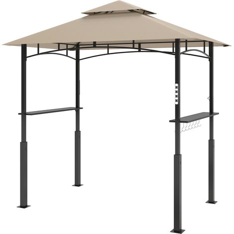 Doppelstöckige Grillpavillon-Gartenmarkise mit LED-Beleuchtung, 240 x 150 x 250 cm, Khaki