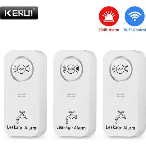 (3) Capteurs de fuite d'eau sans fil WiFi, alarme de 90 dB, alarme de goutte, adaptés aux cuisines et salles de bains. (1/5)