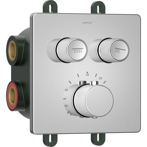 Sapho Smart Select - Mitigeur de douche thermostatique encastré, 2 sorties, avec corps d’encastrement, chrome RP042 (1/2)