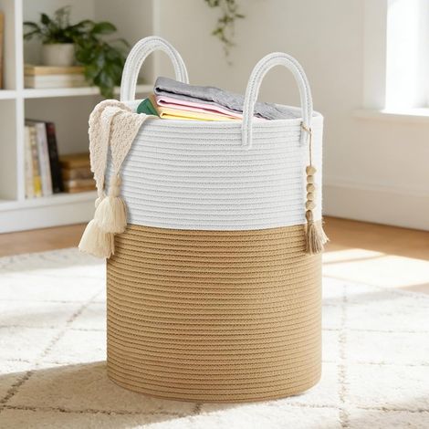 Panier à Linge, 58L Boho Corbeille a Linge avec Poignée, Panier Rangement Salle de Bain, Pliable Panier De Rangement, Grand Laundry Basket pour Buanderie Chambre D'enfant Salon Jouets (1/5)
