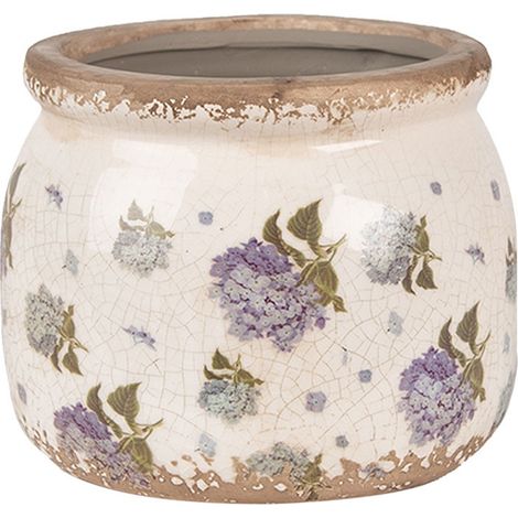 Pot de fleurs intérieur céramique beige et bleu 12x10x10cm