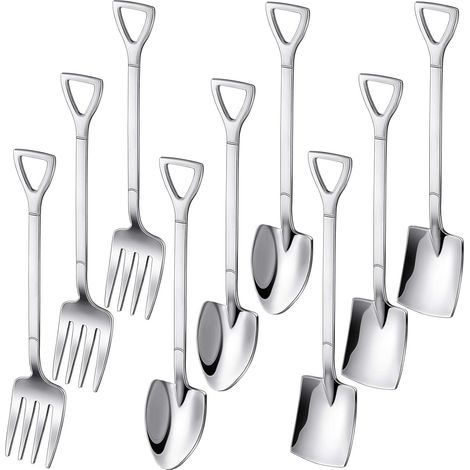 9-teiliges Mini-Dessertbesteck-Set aus Edelstahl, bestehend aus 3 Spateln, 3 Gabeln und 3 Eiskugelportionierern. Ideal für Familienfeiern, Küchen, Restaurants und Bistros.