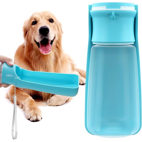 Gourde portable pour chien avec bol intégré, idéale pour promenade et voyage, capacité 550 ml, bleu lac (1/5)