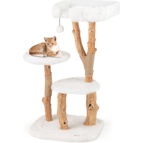 Arbre à chat en bois massif de 44 pouces avec perchoir et poteaux à griffer en jute naturel - blanc (1/5)