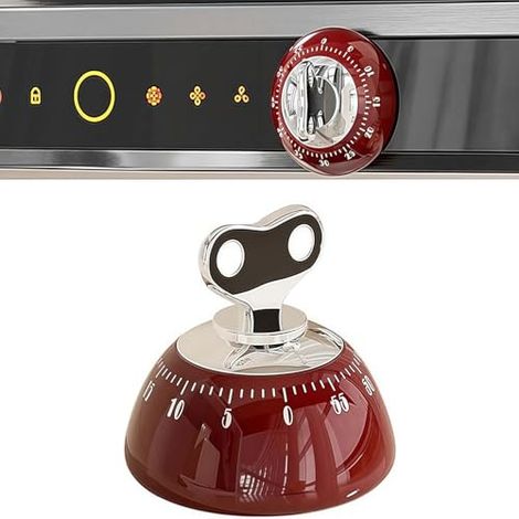 Minuteur de cuisine magnétique mécanique - Minuteur à remontage manuel de 60 minutes, sans piles, idéal pour la cuisine et la pâtisserie (rouge)