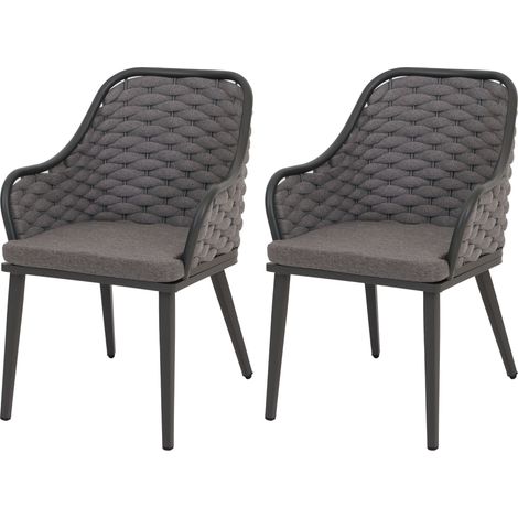 [JAMAIS UTILISÉ] Lot de 2 chaises de jardin en aluminium HHG-761, Outdoor Chair, Olefin (200 g/m²) Seilgeflecht Rope, anthracite Coussin gris foncé