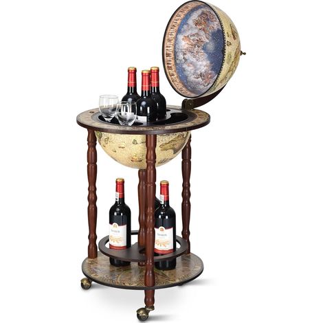 Barra esférica con estante y ruedas 44,3 x 44,3 x 88 cm estilo clásico italiano madera de eucalipto 200019395
