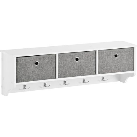SoBuy White Wood Wall Storage Cabinet Unit with 3 Baskets & Hooks FRG282-W