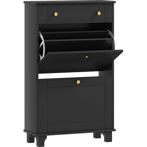 Meuble à chaussures étroit pour entrée, tiroirs avec portes abattantes, étagère ajustable, 60 x 23,5 x 98,5 cm, noir (1/5)
