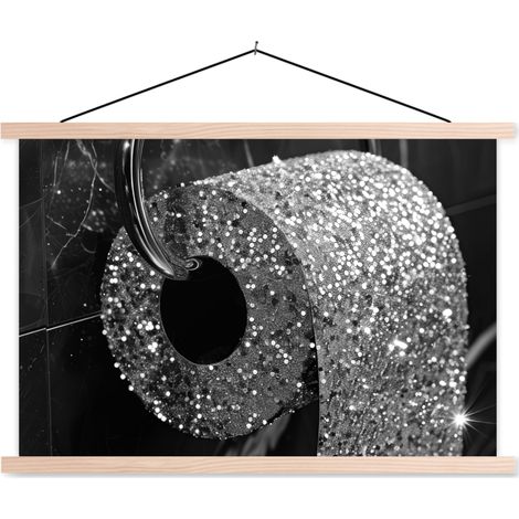 TEXTILE WALL ART WC - Toilet paper - Black and white - Glitter 60x40 cm (1/3)