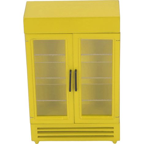 Réfrigérateur de poupée miniature 1:12 en bois, design élégant et portable, couleur jaune vif pour maison de poupée (1/5)