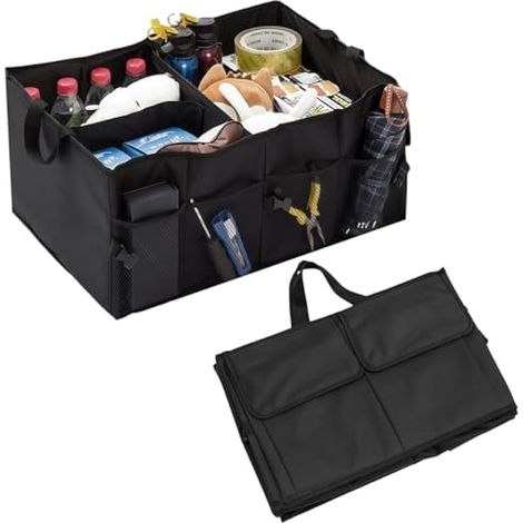 Organiseur de coffre de voiture, multifonction, antidérapant, sac de rangement pliable multi-compartiments, sac de rangement pliable portable pour coffre de voiture avec grand volume, universel (1/5)