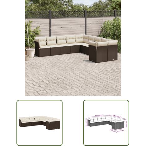 The Living Store 10-tlg. Garten-Sofagarnitur mit Kissen Braun Poly Rattan - Gartensofas - Outdoor Möbel - Lounge Set - Rattan Sofa - Gartenlounge (1/3)