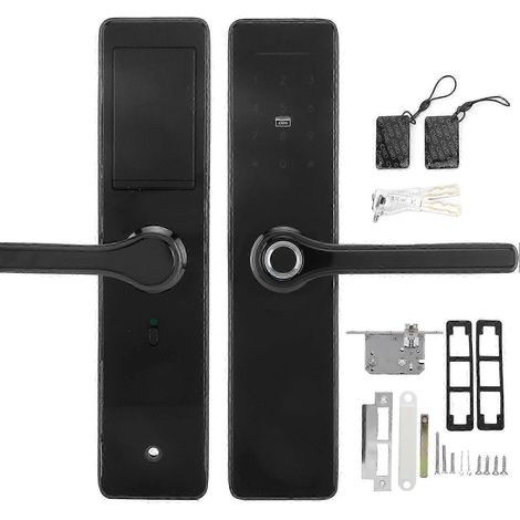 Serrure de porte intelligente, compatible avec les empreintes digitales, les mots de passe, les cartes à puce, le Wi-Fi et la télécommande via application, avec clé mécanique. (1/4)
