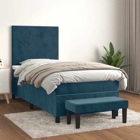 Cama box spring con colchón terciopelo azul oscuro 90x200 cm