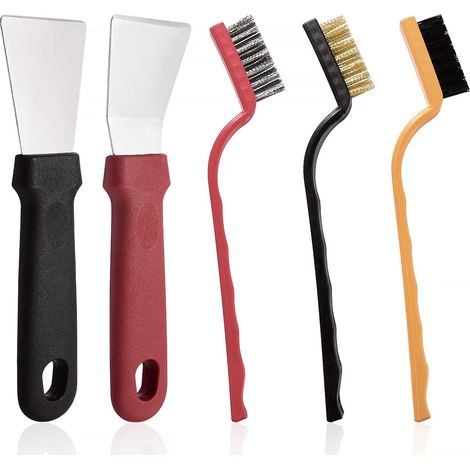 2-teiliger Küchenreiniger und 3-teilige Bürsten aus Nylon, Messing und Edelstahl, Fettschaber für Backofen, Kühlschrank und Glasteller (1/5)