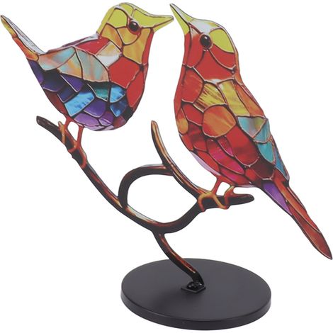 Tischdekoration „Vögel auf Ast“, Eisen, doppelt bemalter Vogel, bunte Vögel, Dekorationstablett für die Inneneinrichtung, 2 Vögel (1/5)