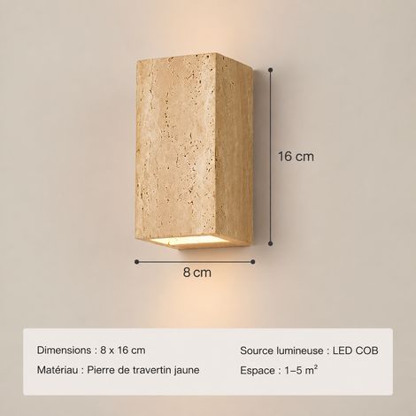 Applique murale carrée grand format extérieur en travertin jaune LED wabi-sabi 13 23 × 14 × 17 cm 2 g – Livraison gratuite
