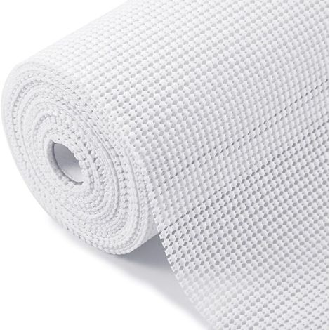 Revêtements d'étagère, 50 x 150 cm, non adhésifs, enroulables, pour tiroirs, antidérapants, durables et résistants au nettoyage, adaptés aux armoires, cuisines et meubles de rangement, blancs (1/5)