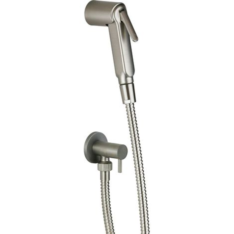 Hygiene-Duschset aus gebürstetem Stahl mit Absperrventil Damast 18128  edelstahl gebürstet
