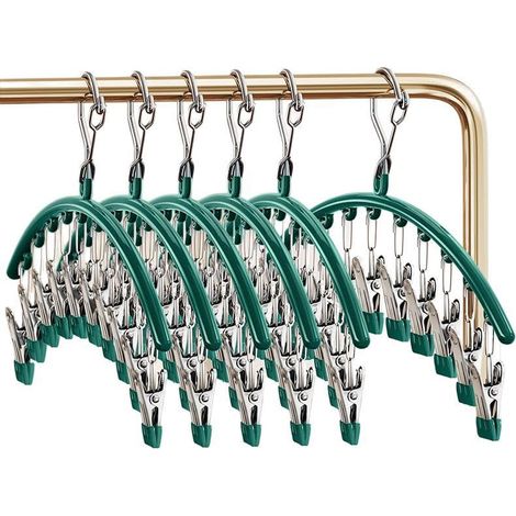 Pivotant Coupe-Vent accroche-Chaussettes, Séchoir à Chaussettes en Acier Inoxydable Crochet tournant, Séchoir à sous-vêtements(2 pièces X 10 Clips chacun) (1/5)