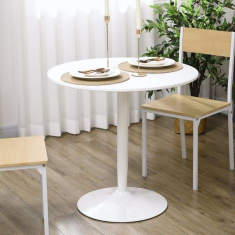 Table ronde pour 2 personnes 80x80x75cm - Surface anti-dérapante - Blanche - MDF et acier