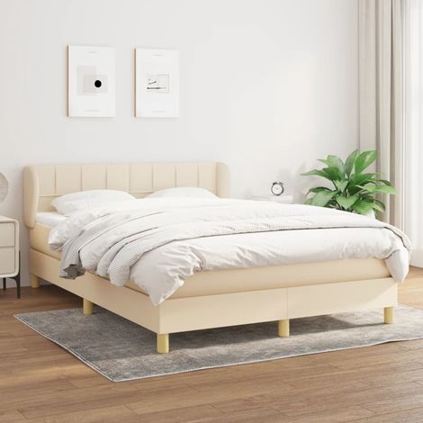 Sommier à lattes de lit avec matelas Crème 140x200 cm Tissu (1/5)