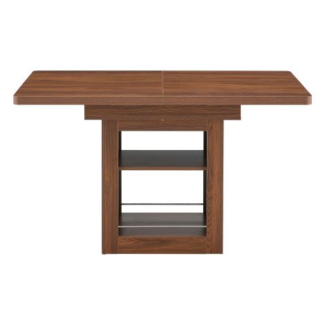 Table à manger extensible style moderne imitation noyer avec étagère de rangement et rails métalliques, gain de place pour 4 à 8 convives (1/5)