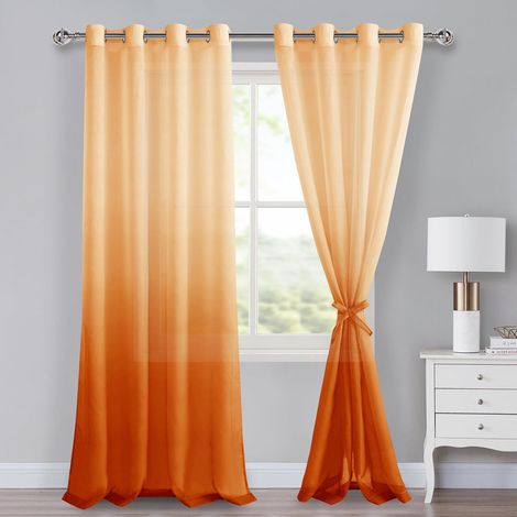 Lot de 2 rideaux en voile avec œillets - Dégradé de couleur - Pour chambre à coucher et salon - Avec embrasses - 245 x 140 cm - Orange (1/5)