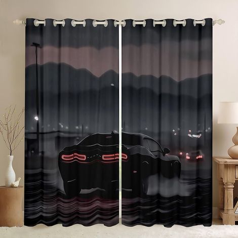 Rideau Occultant 117x183 cm Cool Autorennen, Rideau Voiture de Vitesse de Garçons, Rideaux Voilage Sports Extrêmes, Voilage Fenetre Voitures de Course Noires pour Chambre Salon - 117L X 183H cm (2 Pan (1/5)