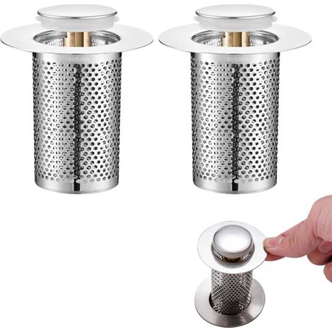 Strainer of Drain Sink,Filter of Drain of Soil Removable stainless steel with Core of Rebond in Brass of Type Push for Balcony of Kitchen of Bathroom(3.3 5.5cm) (1/5)