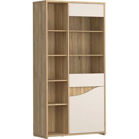 Vaisselier vitré décor tasseaux bois et sable avec vagues - RIVAGE (1/5)