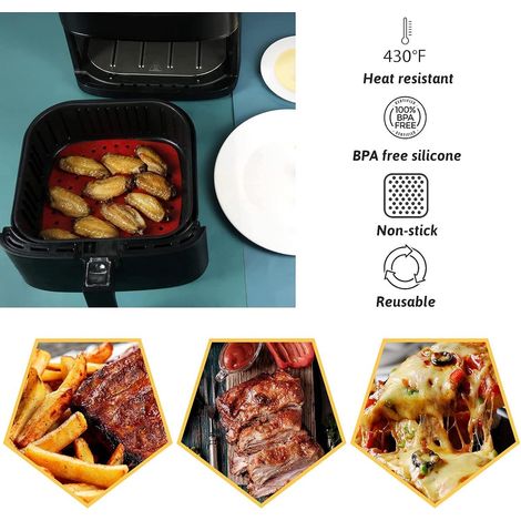Set di 2 tappetini per friggitrice ad aria - Tappetini in silicone per friggitrice ad aria - Riutilizzabili, 19 cm (7,5 pollici), in silicone alimentare - Antiaderenti e resistenti al calore - Accesso (1/5)
